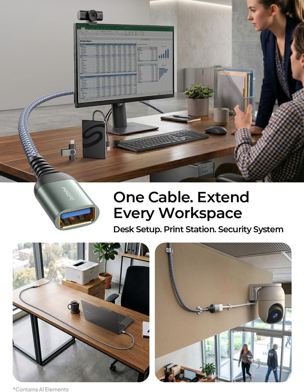 USB Extension Cable 10FT USB 3.0 Extender Male to Female Cord Grey