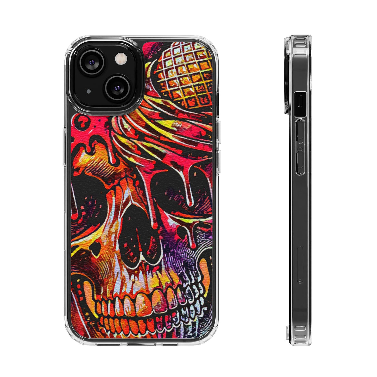 Neon Ice Cream Skull Clear Phone Case
