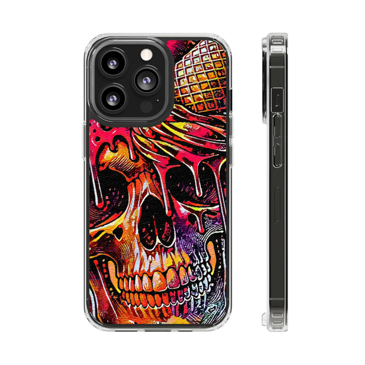 Neon Ice Cream Skull Clear Phone Case