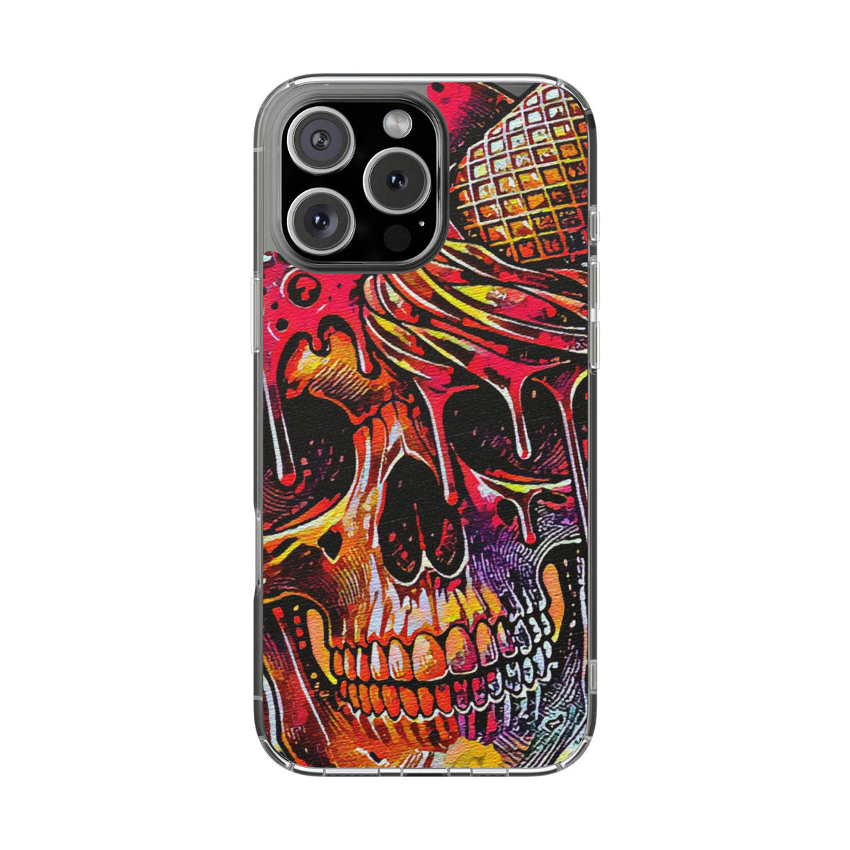 Neon Ice Cream Skull Clear Phone Case