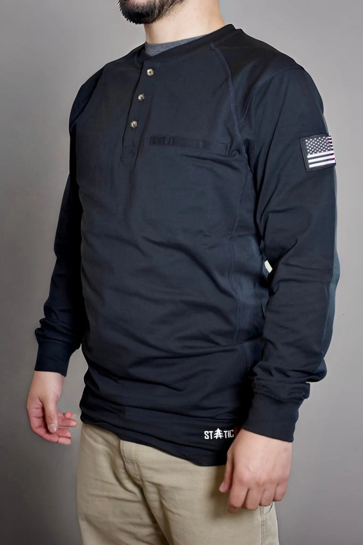 FR 3-Button Henley Shirt - Black