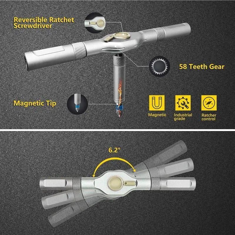 SEESE Ratchet Magetic Screwdriver Set, S2 Steel Precision Screwdriver Set - Removable Self Assembly Screwdriver Kit for Furniture Assembly and Repair - Gift for Diyer
