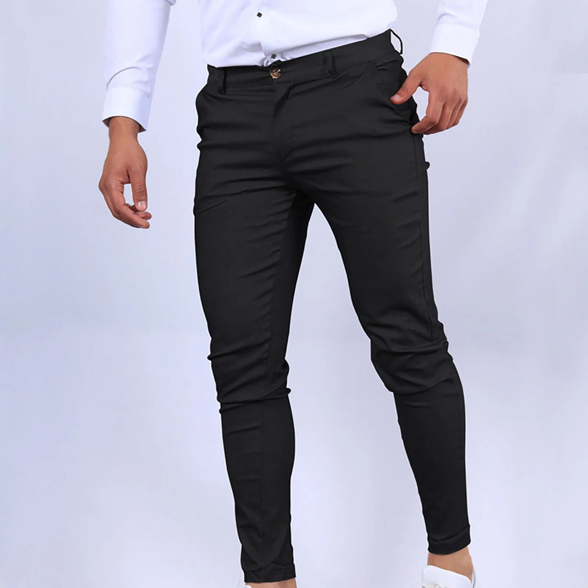 Mens Chinos Slim Fit Pants Flat Front Stretch Skinny Tapered Dress Pants Comfort Casual Solid Trousers 2024