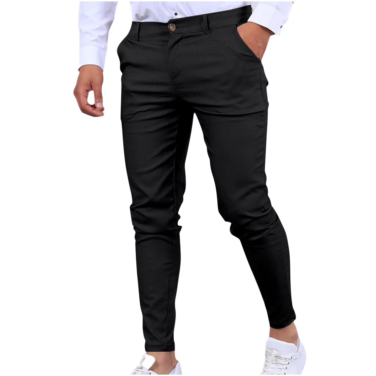 Mens Chinos Slim Fit Pants Flat Front Stretch Skinny Tapered Dress Pants Comfort Casual Solid Trousers 2024