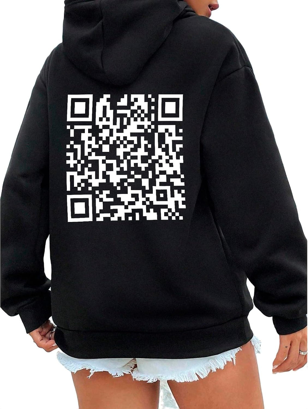 FU QR Code Hoodie Unisex Funny Scan Code Joke Graphic Pullover Hooded Winter Thick Sweatshirt