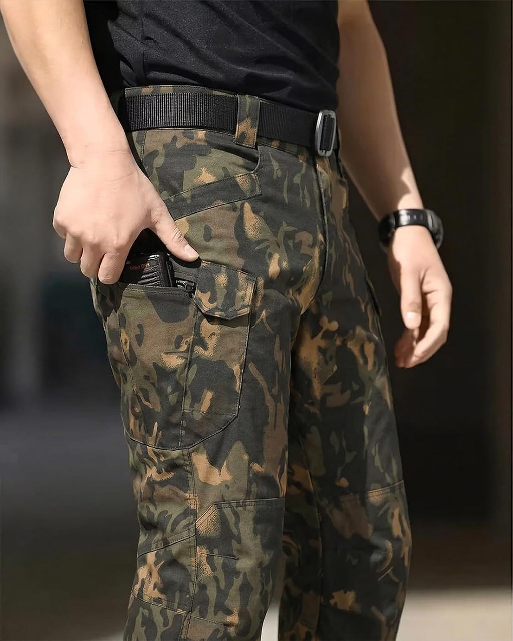 Men'S Tactical Pants Stretch Waterproof Fabric Durable Cargo Pants for Hiking Casual Work Multi Pockets (No Belt)