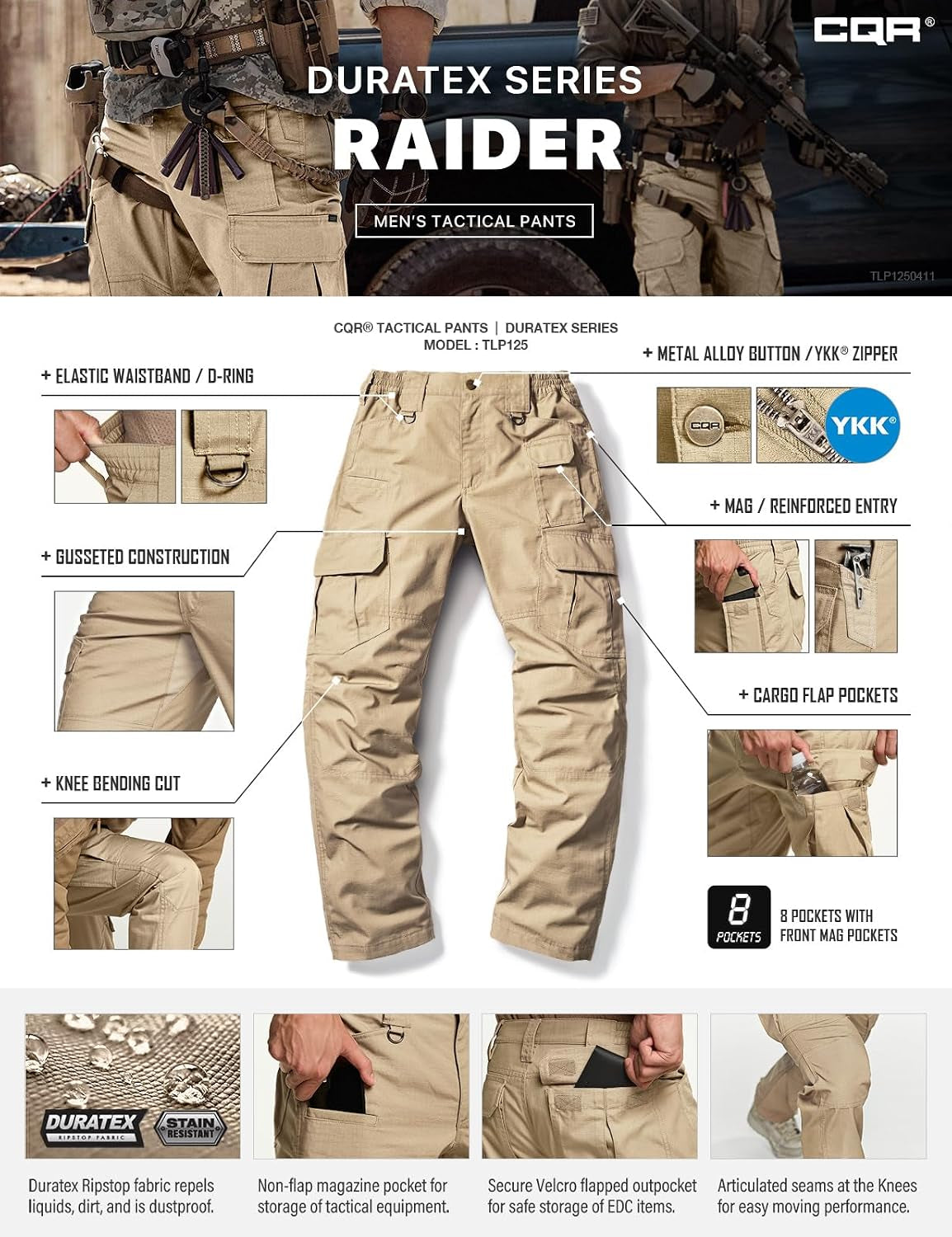 Men'S Tactical Pants, Water Resistant Ripstop Cargo Pants, Lightweight EDC Work Hiking Pants, Outdoor Apparel