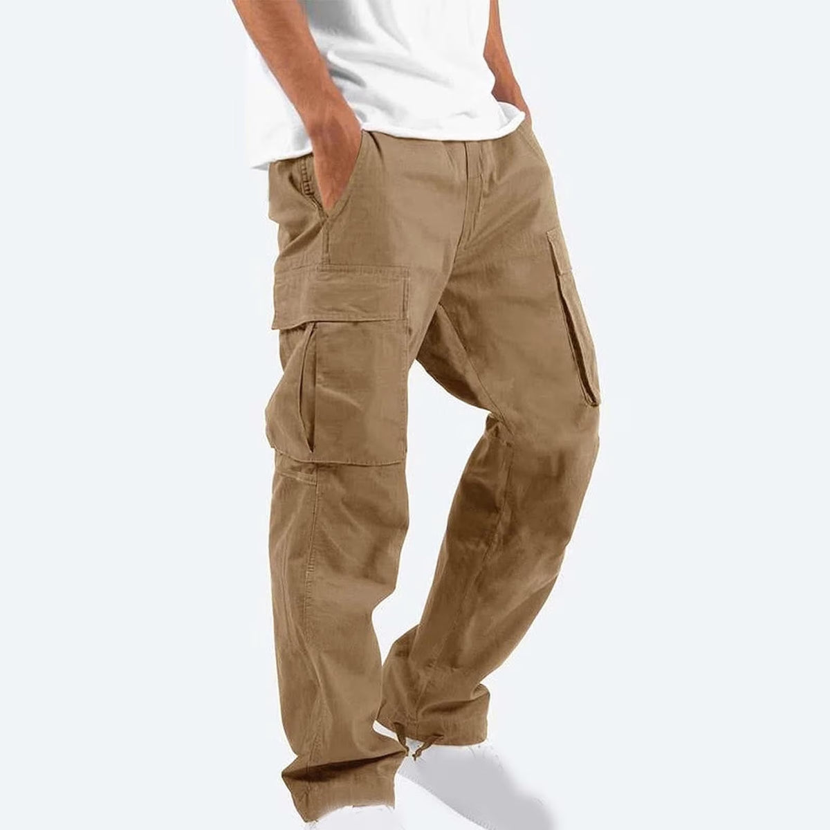 Men Solid Casual Multiple Pockets Outdoor Straight Type Fitness Pants Cargo Pants Trousers