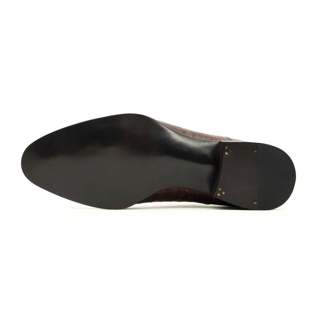 Shaded Brown Textured Plain-Toe Oxford Shoe
