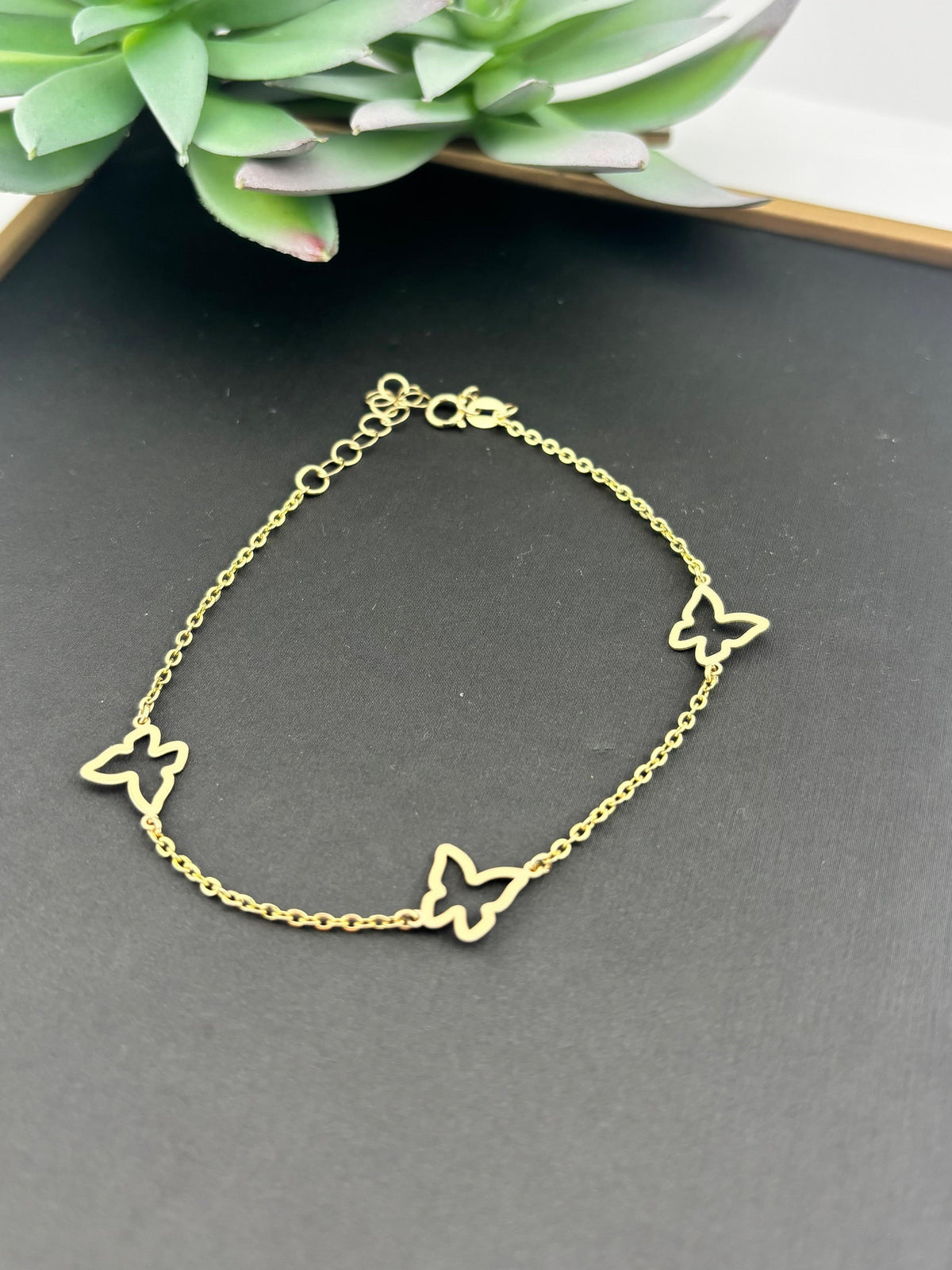 14K Solid Gold Butterfly Bracelet — Minimalist Butterfly Chain Bracelet for Women, Dainty Gold Jewelry, Cute Butterfly Gift for Her, Adjustable