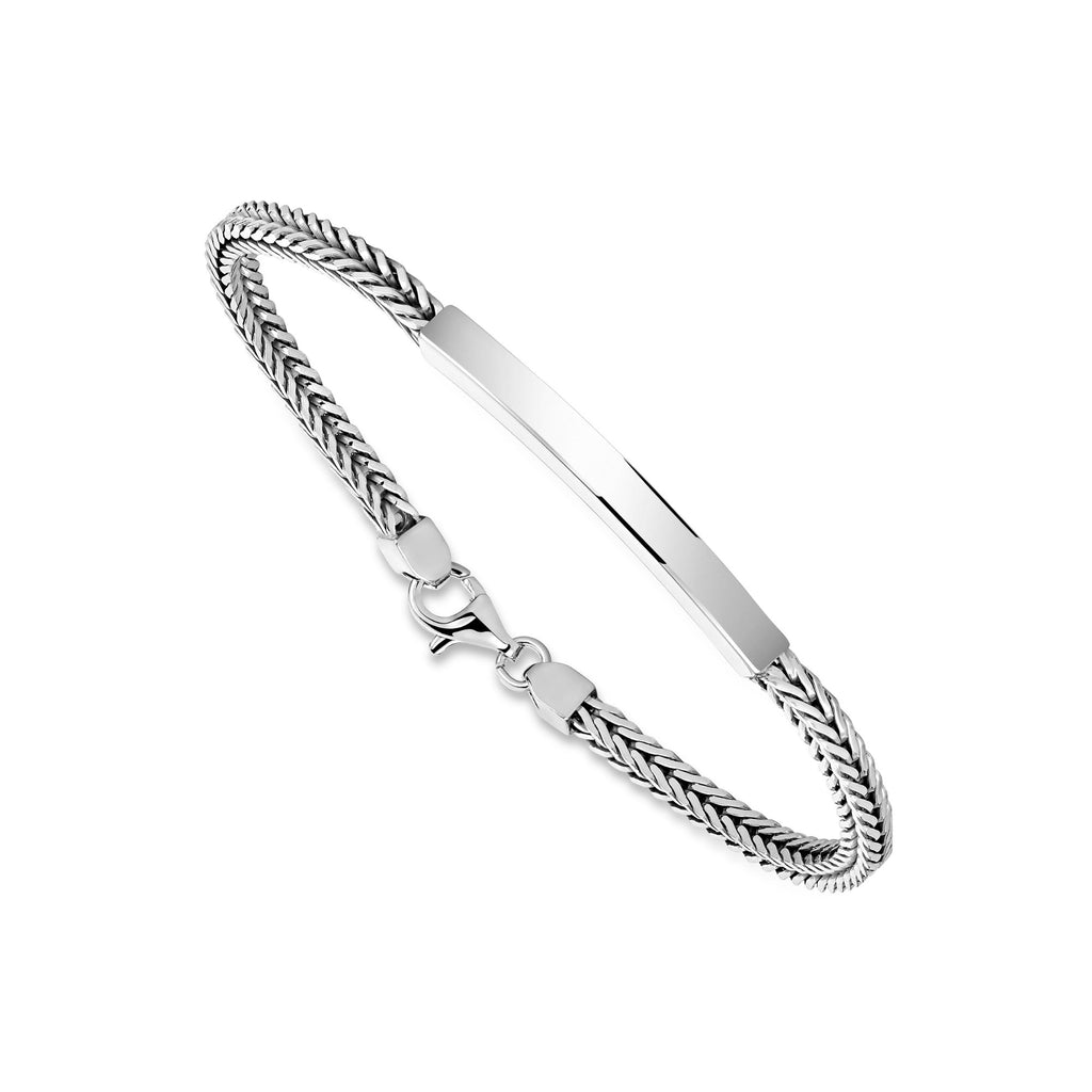 Sterling Silver Men's Engravable ID Bracelet, Square Foxtail Chain
