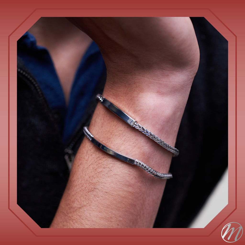 Sterling Silver Men's Engravable ID Bracelet, Square Foxtail Chain