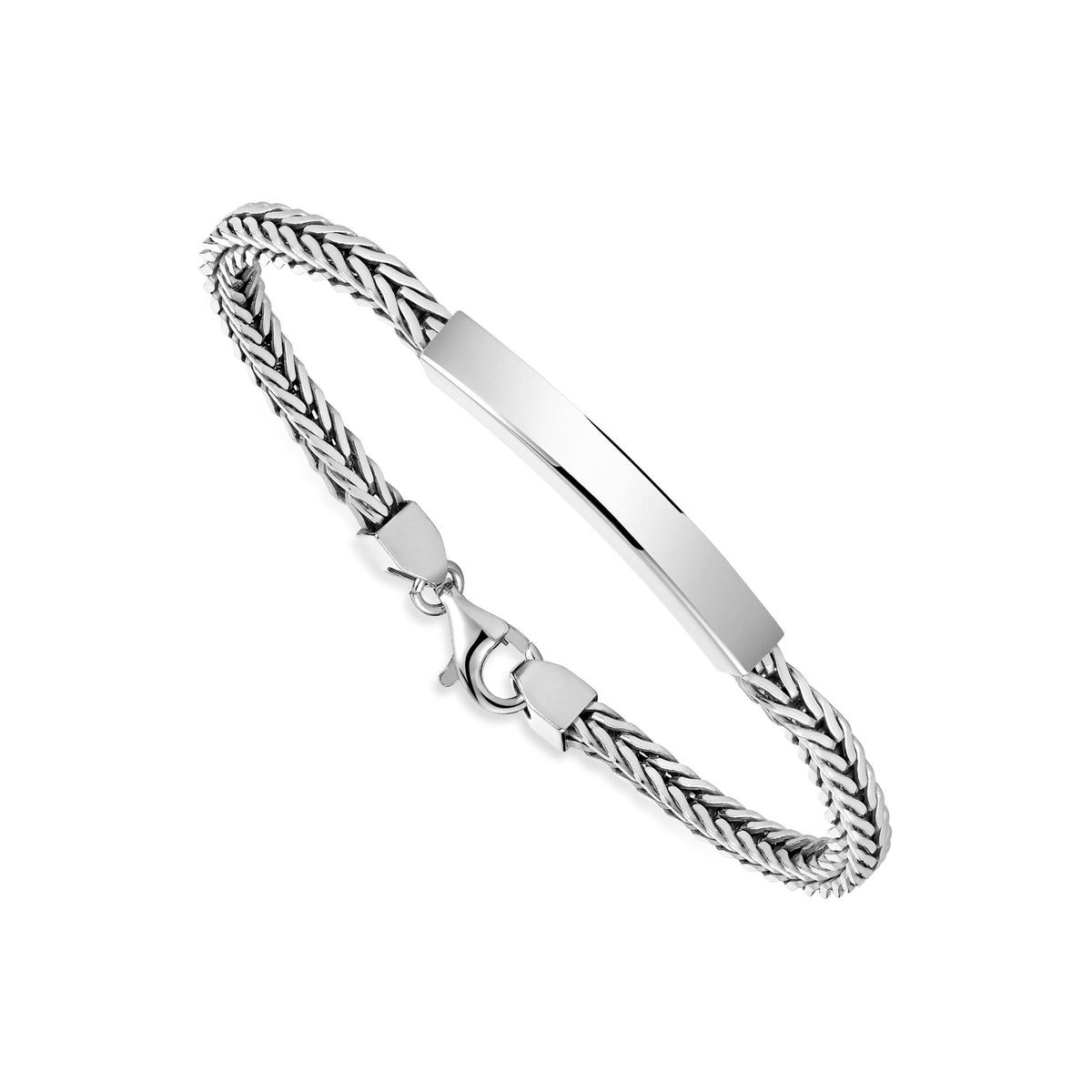 Sterling Silver Men's Engravable ID Bracelet, Square Foxtail Chain