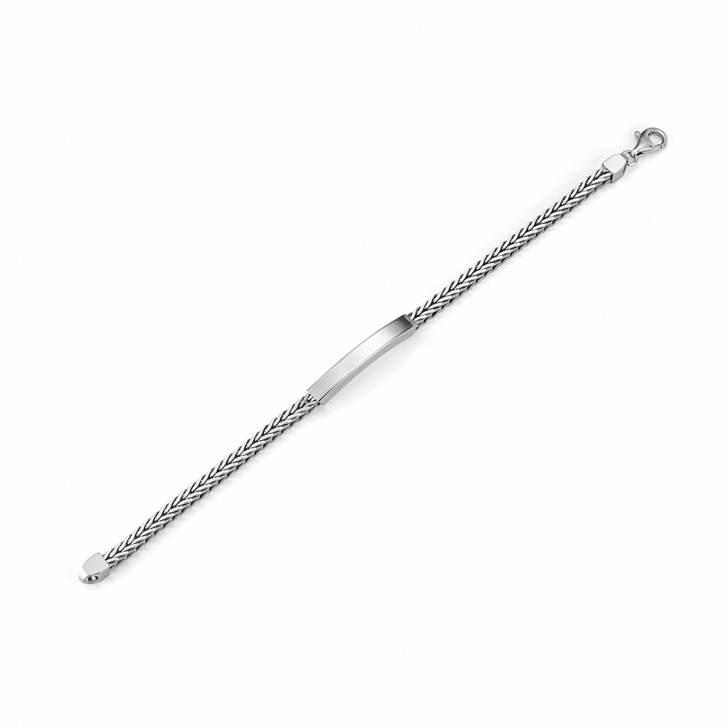 Sterling Silver Men's Engravable ID Bracelet, Square Foxtail Chain