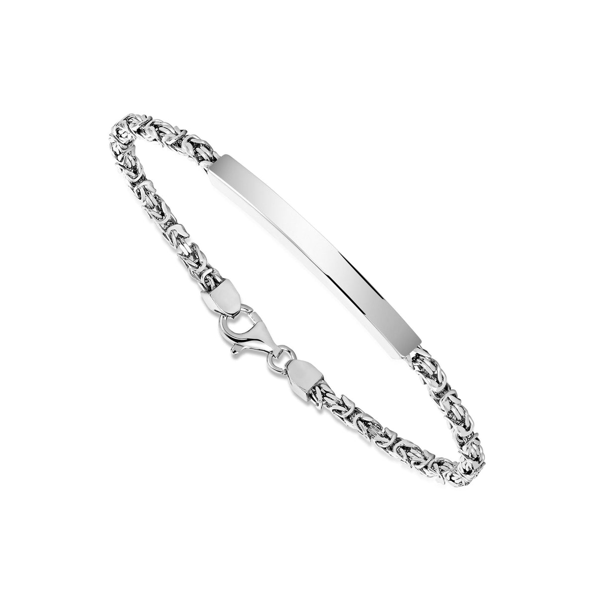 Sterling Silver Men's Engravable ID Bracelet, Square Byzantine Chain