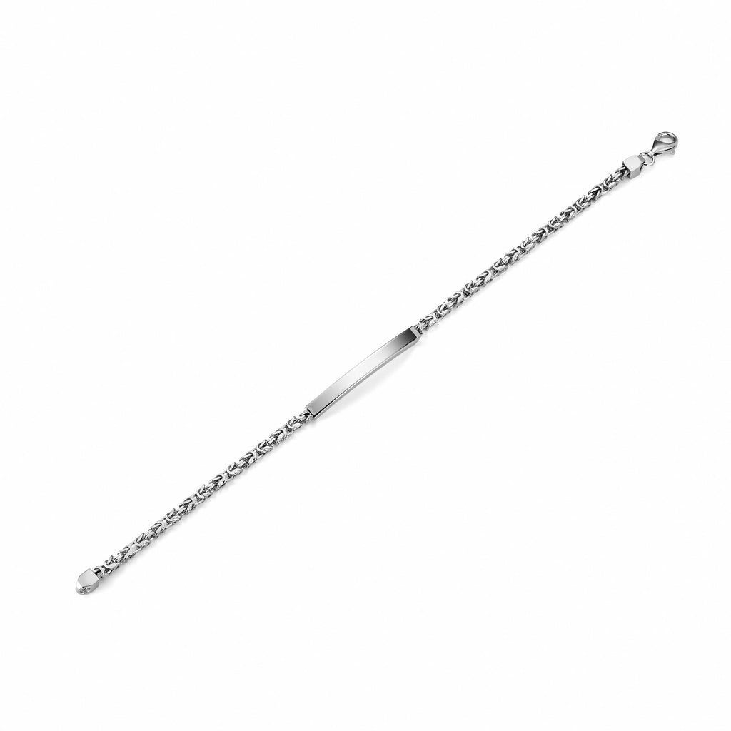 Sterling Silver Men's Engravable ID Bracelet, Square Byzantine Chain