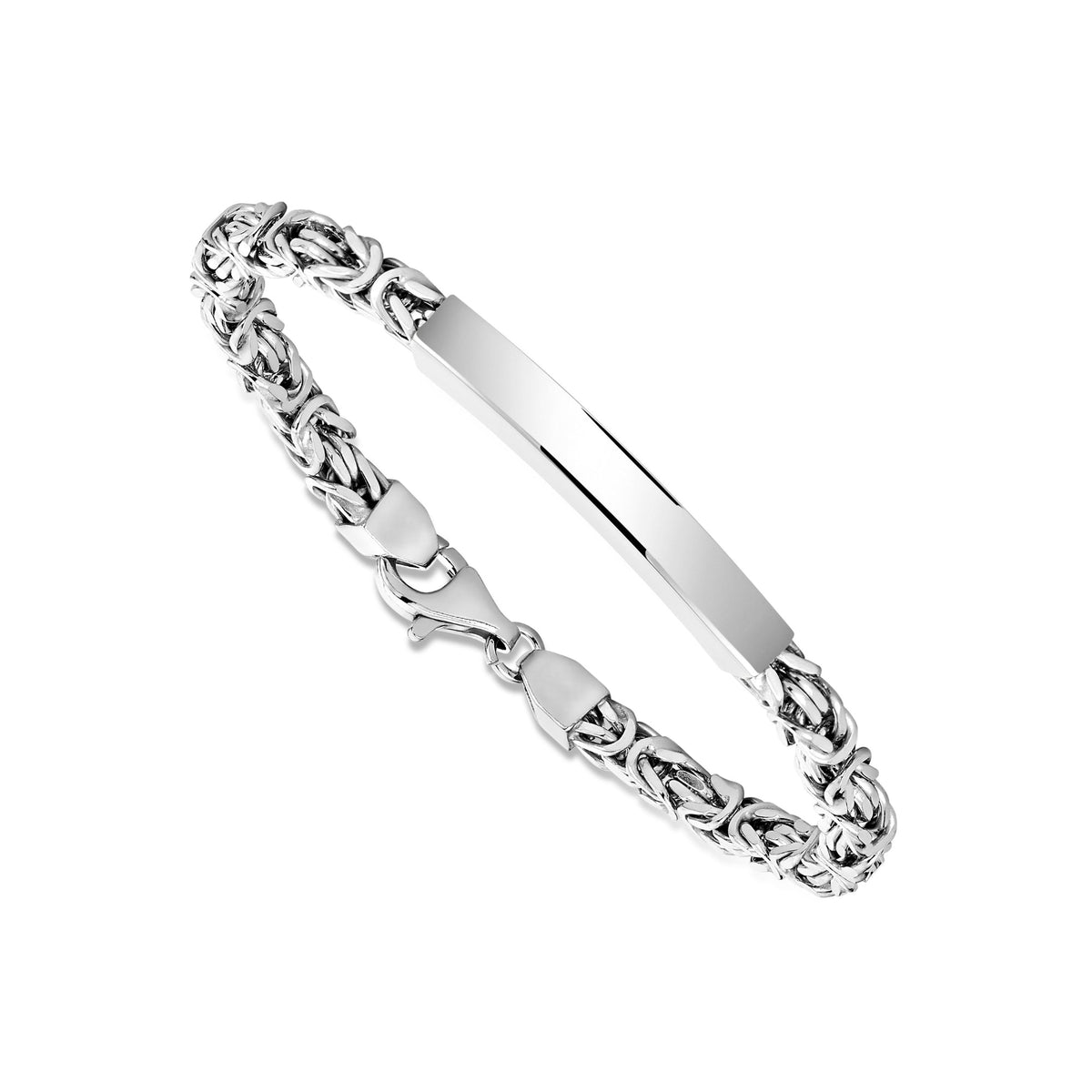 Sterling Silver Men's Engravable ID Bracelet, Square Byzantine Chain