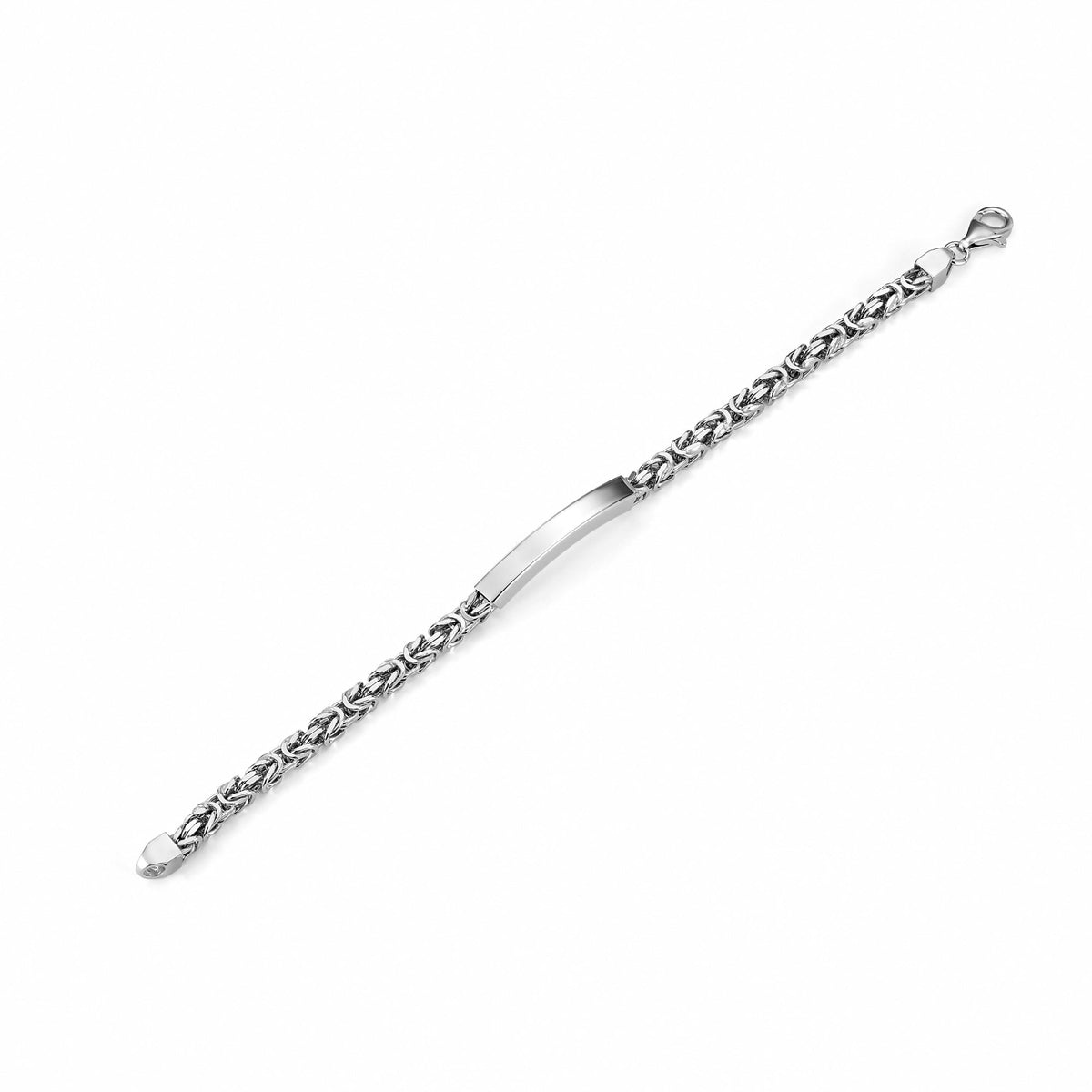 Sterling Silver Men's Engravable ID Bracelet, Square Byzantine Chain