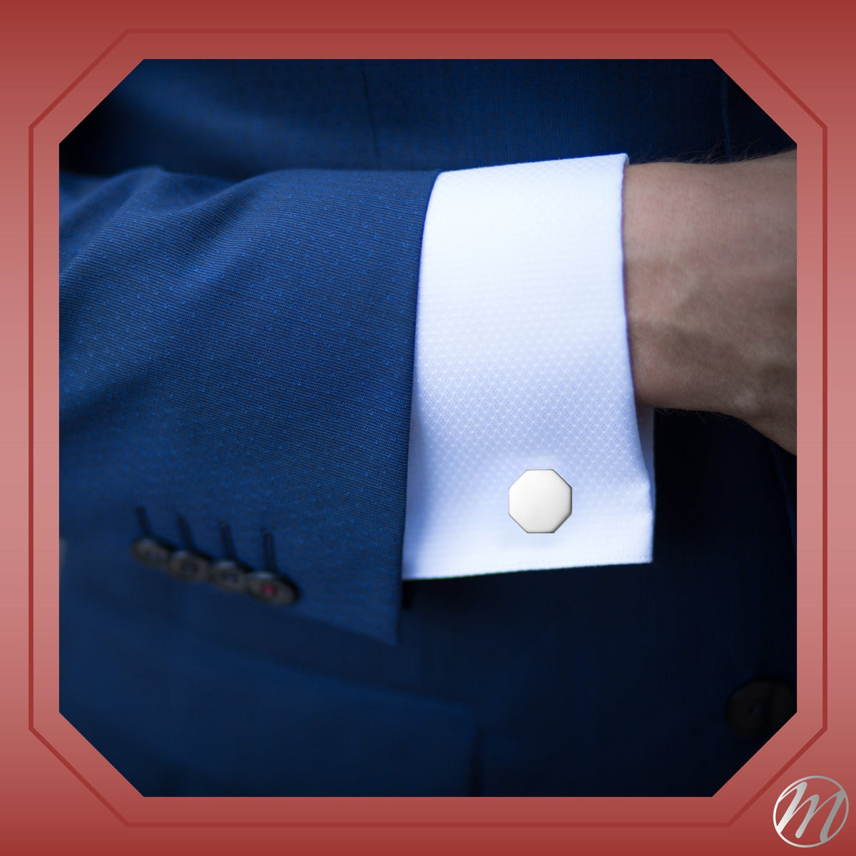 Sterling Silver Octagon Engravable Cufflinks, Made in Italy