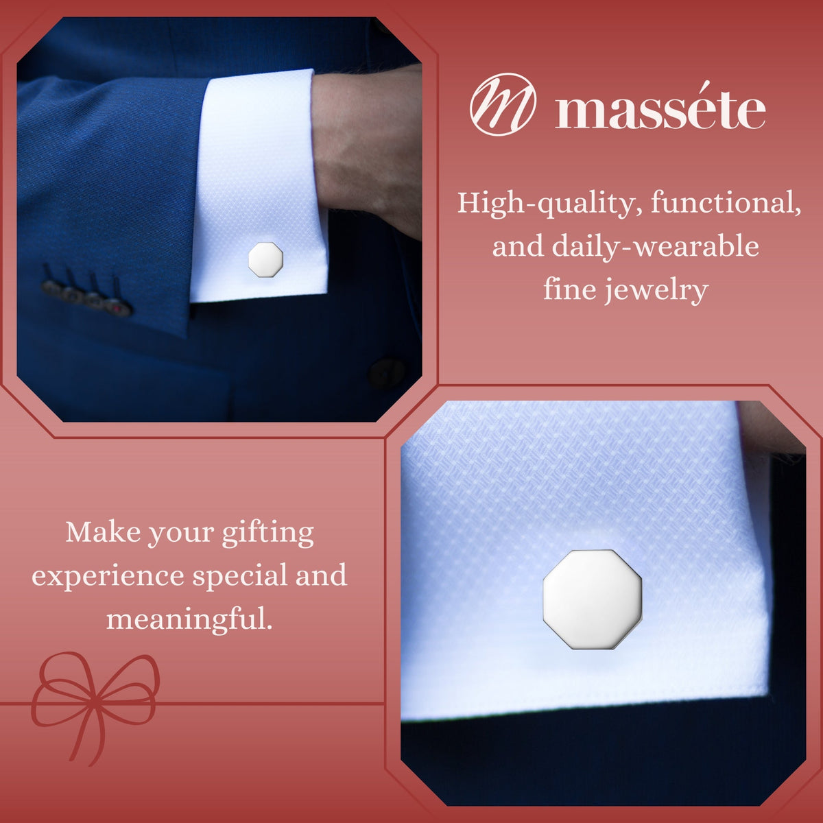 Sterling Silver Octagon Engravable Cufflinks, Made in Italy