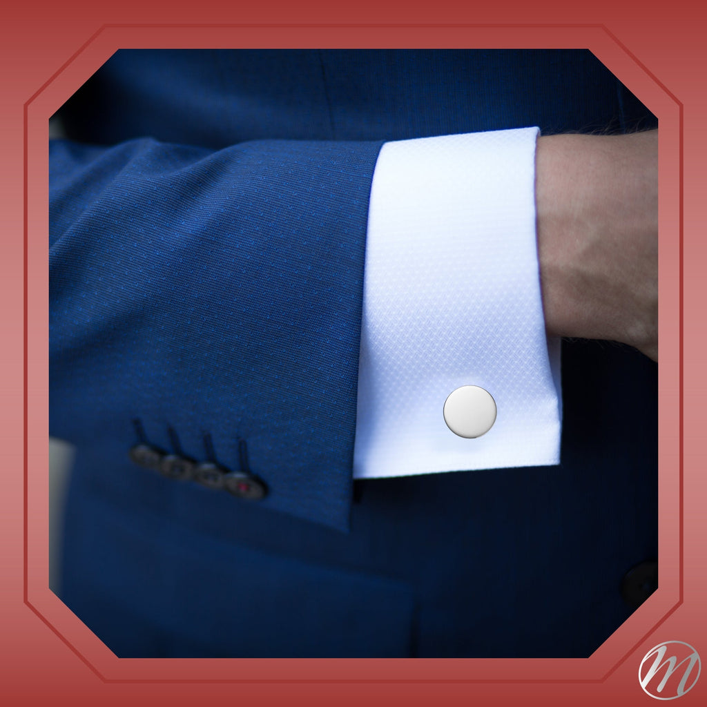 Sterling Silver Round Engravable Cufflinks, Made in Italy