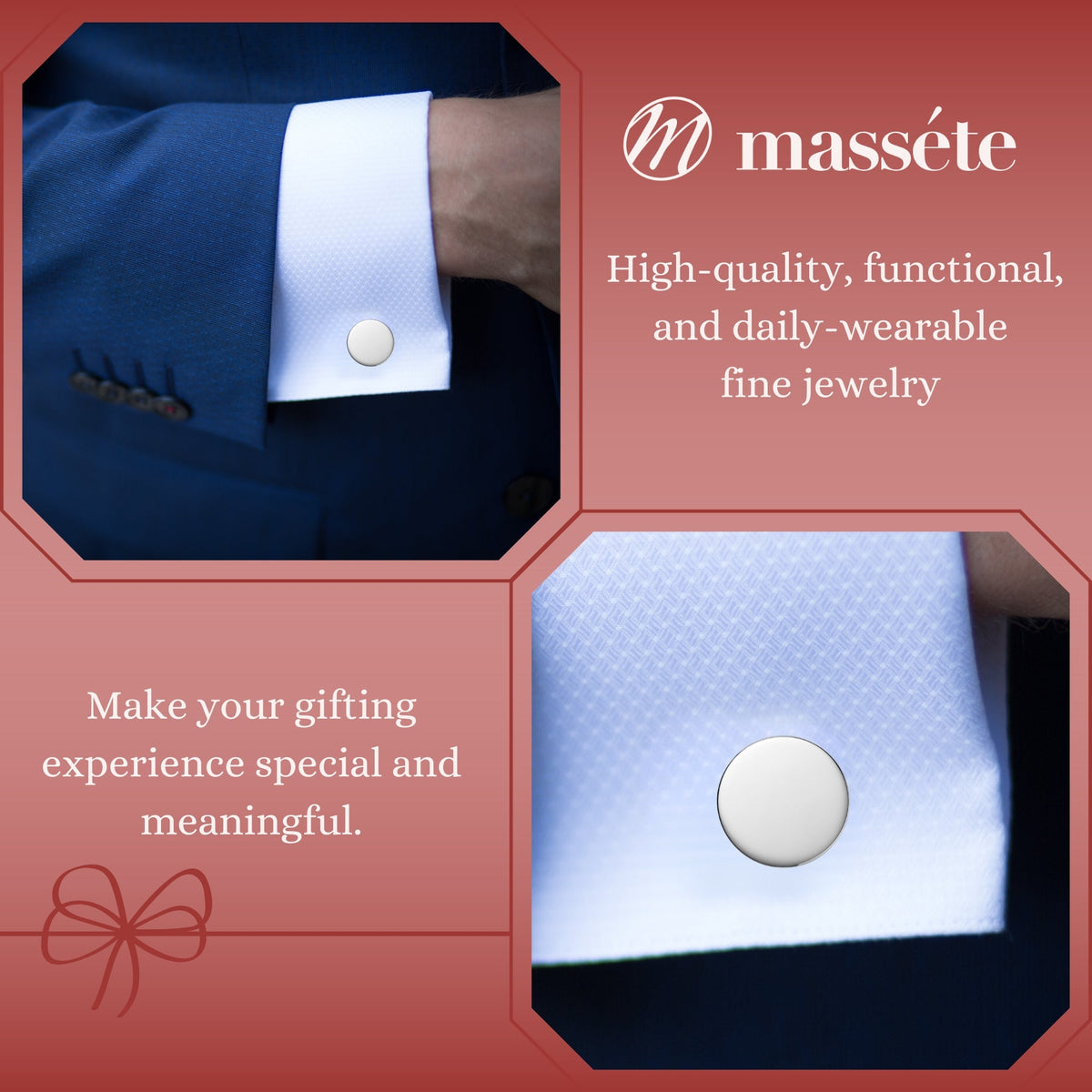 Sterling Silver Round Engravable Cufflinks, Made in Italy