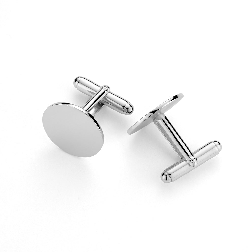 Sterling Silver Round Engravable Cufflinks, Made in Italy
