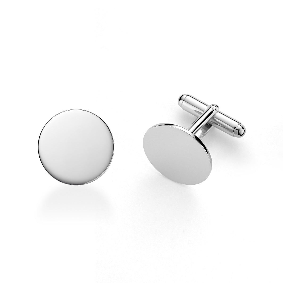 Sterling Silver Round Engravable Cufflinks, Made in Italy