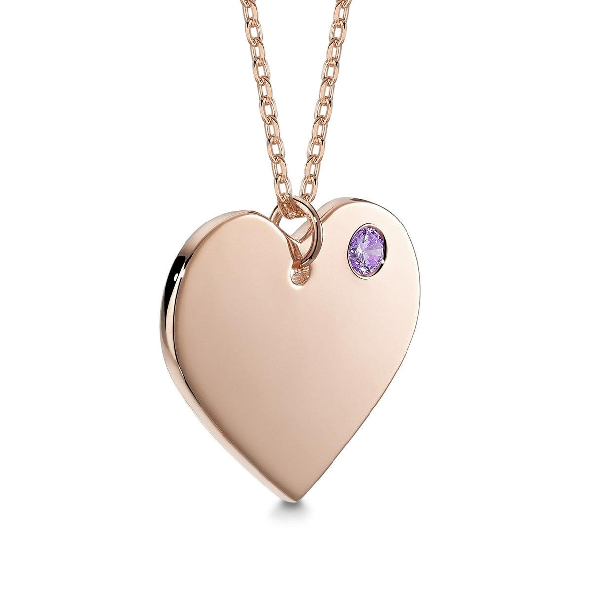 Rose Gold Plated Sterling Silver Engravable Heart Birthstone Necklace