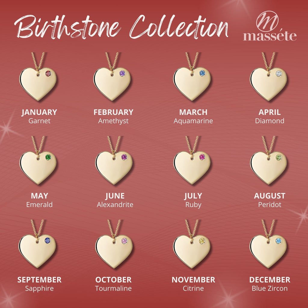 Yellow Gold Plated Sterling Silver Engravable Heart Birthstone Necklace