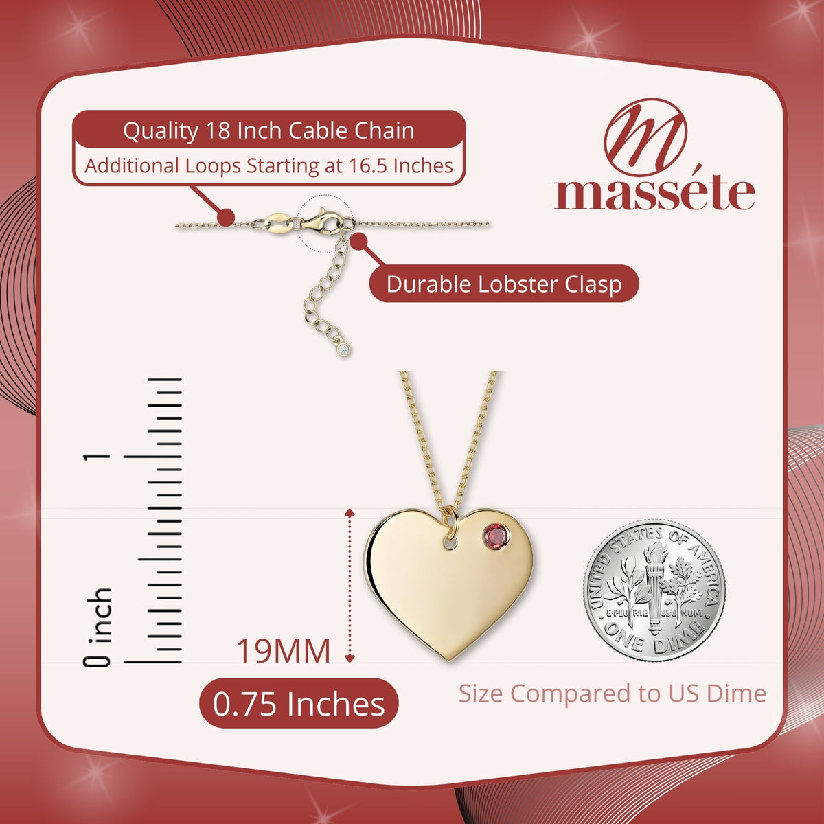 Yellow Gold Plated Sterling Silver Engravable Heart Birthstone Necklace