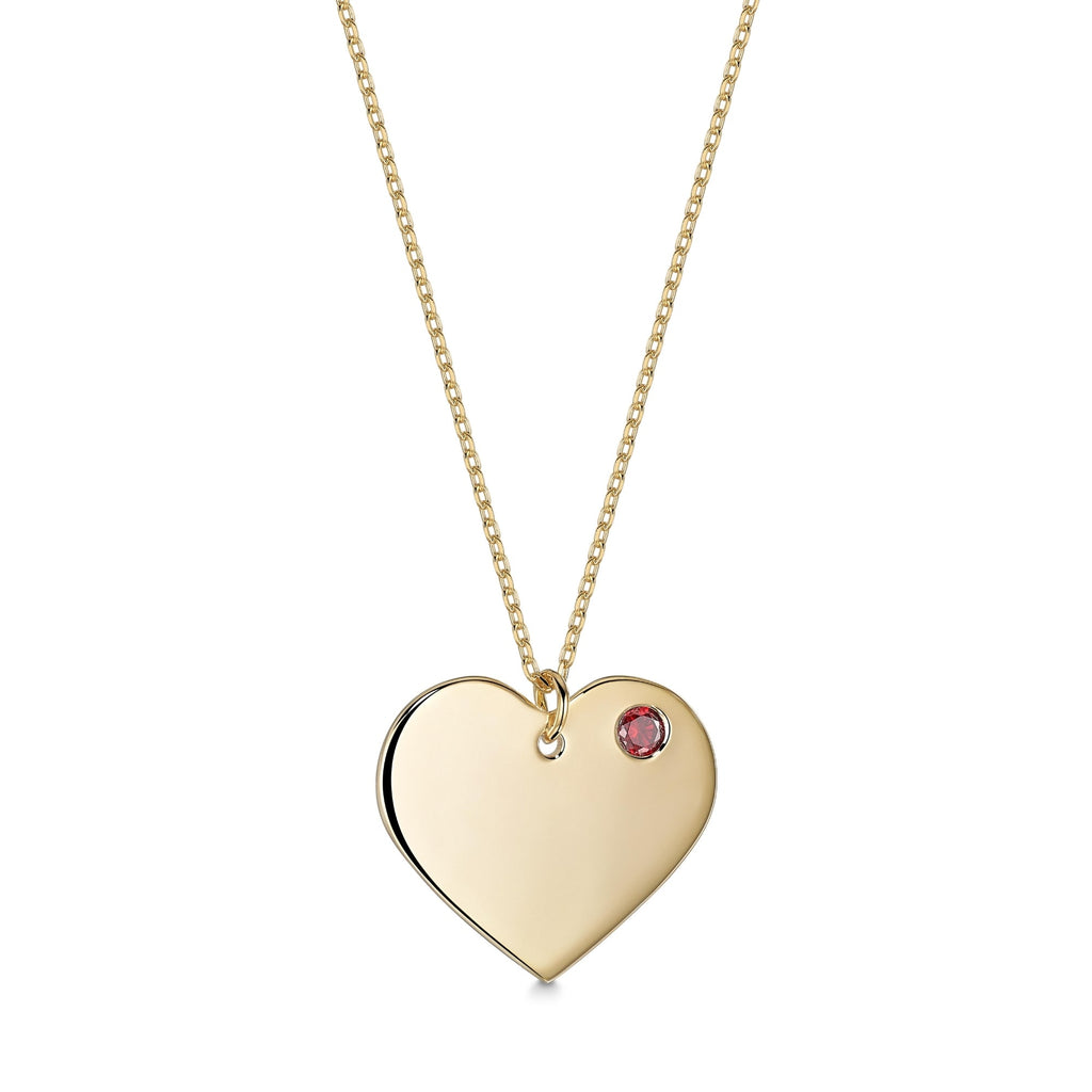 Yellow Gold Plated Sterling Silver Engravable Heart Birthstone Necklace