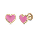 14K Yellow Gold Enamel Heart Stud Earrings, White or Pink