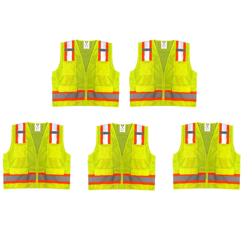 Safety Main 05TTSYZ Surveyor Vest, Class 2, Solid Front, Mesh Back, Hi-Vis Yellow, Pack of 5