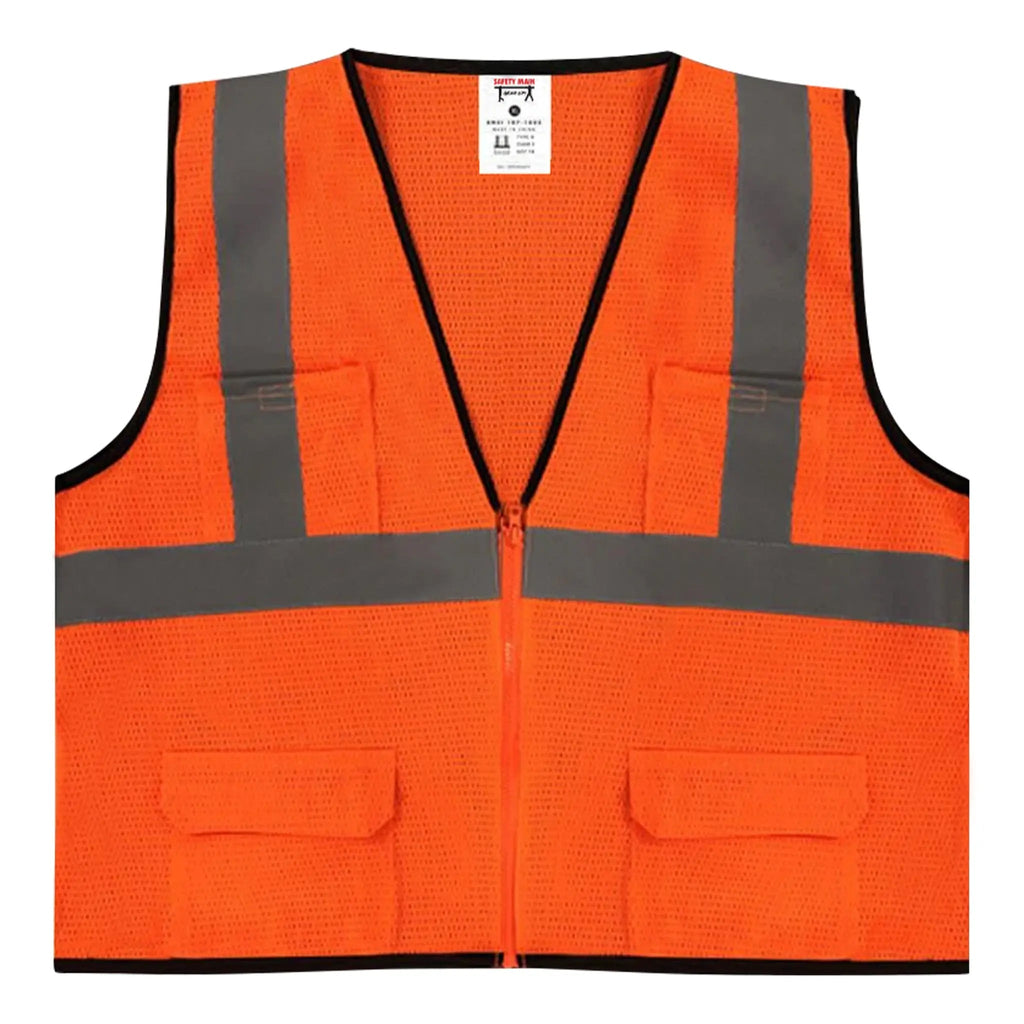 Safety Main 05EAMO Economy Vest, Class 2, All Mesh, Hi-Vis Orange, Pack of 3
