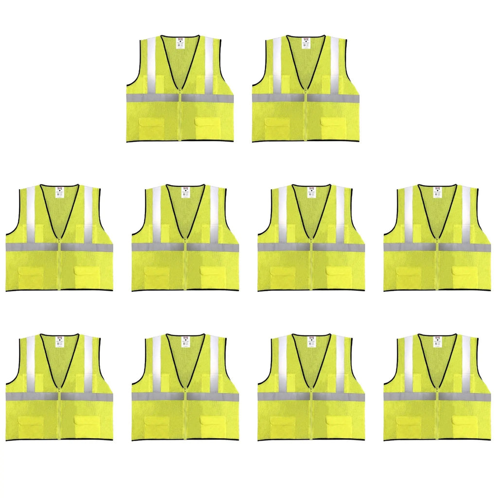 Safety Main 05EAMYZ Economy Vest, Class 2, All Mesh, Hi-Vis Yellow, Pack of 10