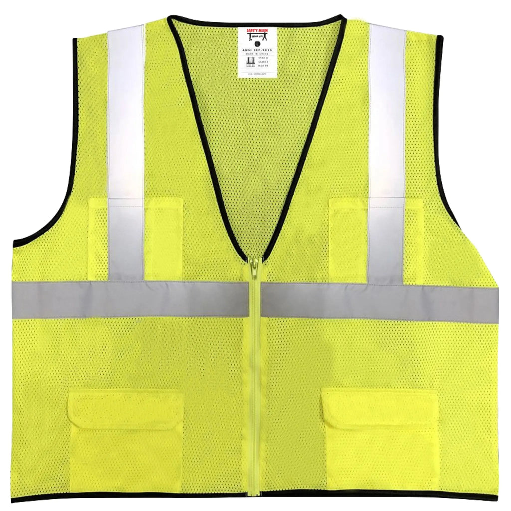 Safety Main 05EAMYZ Economy Vest, Class 2, All Mesh, Hi-Vis Yellow, Pack of 10