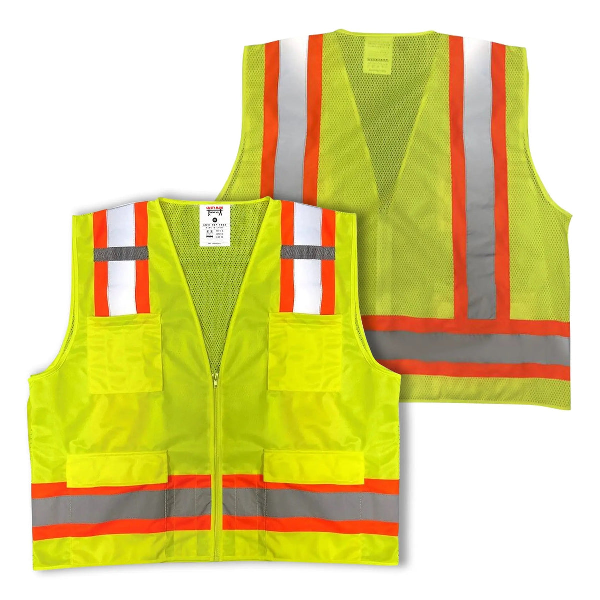 Safety Main 05TTSYZ Surveyor Vest, Class 2, Solid Front, Mesh Back, Hi-Vis Yellow, Pack of 10