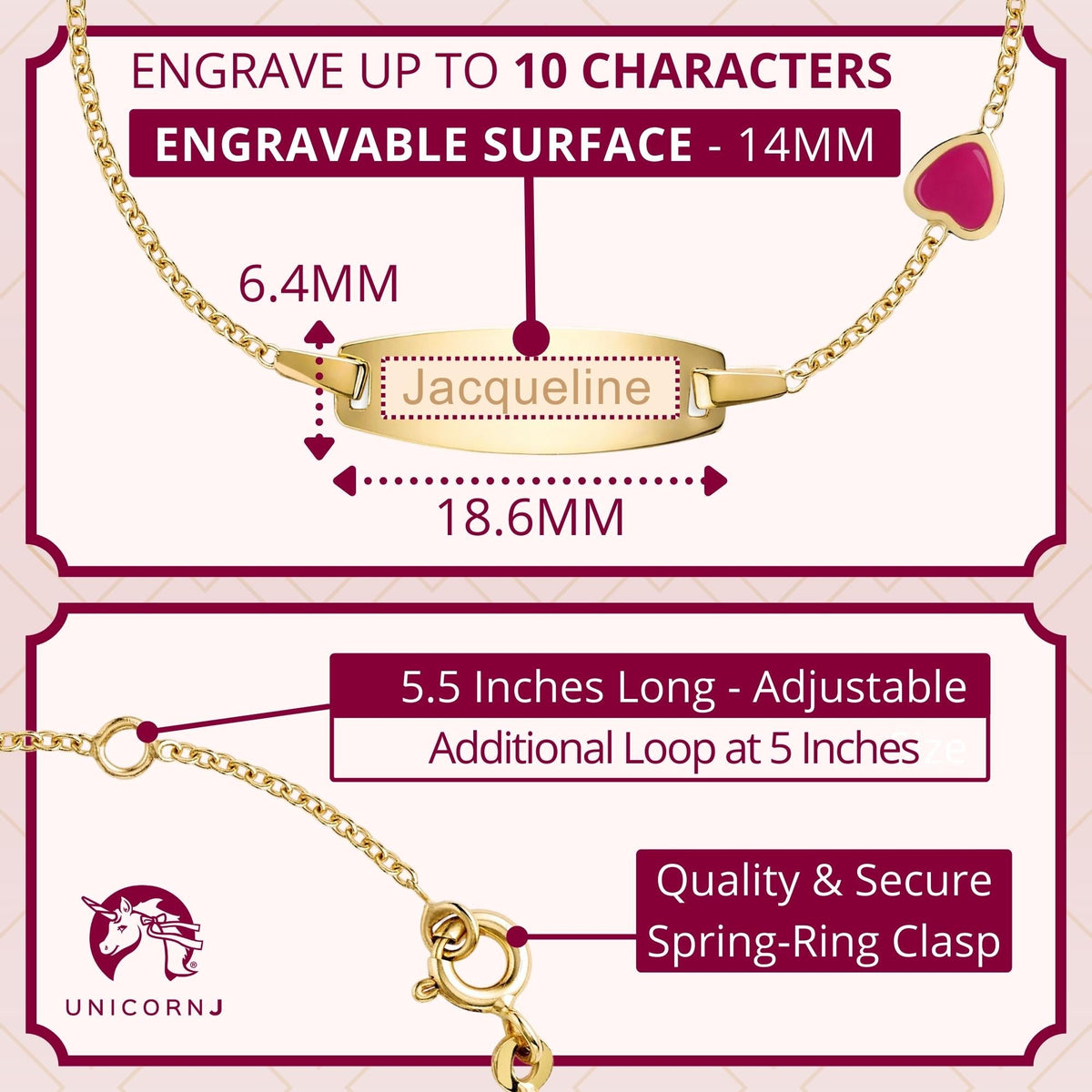 UNICORNJ 14K Yellow Gold Engravable ID Bracelet with Enamel Charm