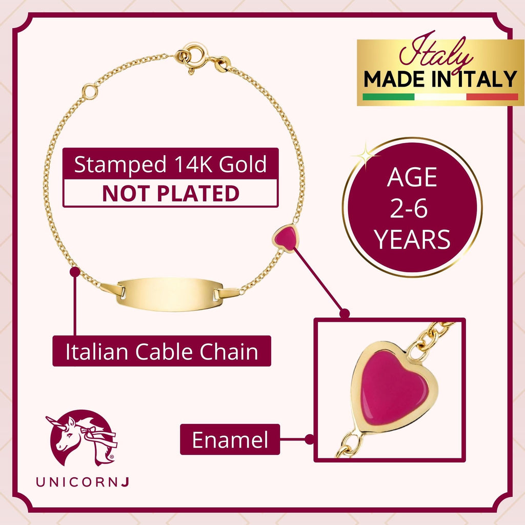 UNICORNJ 14K Yellow Gold Engravable ID Bracelet with Enamel Charm