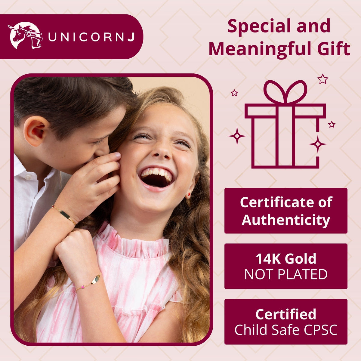 UNICORNJ 14K Yellow Gold Engravable ID Bracelet with Enamel Charm