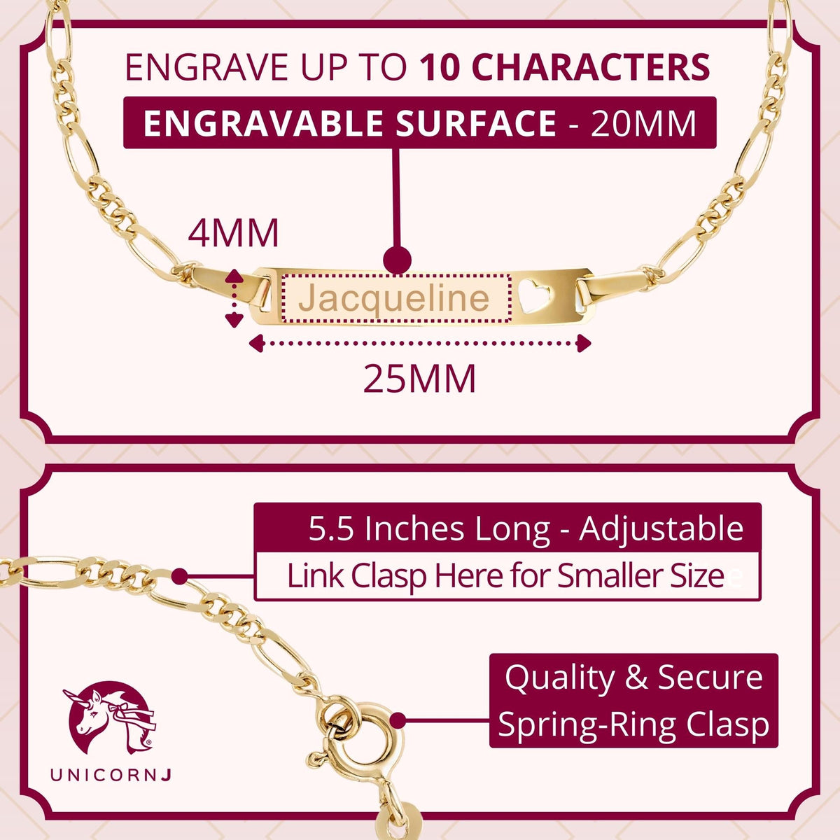 UNICORNJ 14K Yellow Gold Engravable ID Bracelet, Heart Cutout, 5.5 Inches