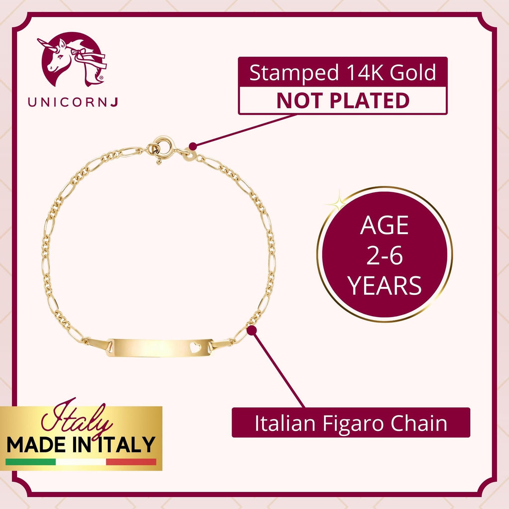 UNICORNJ 14K Yellow Gold Engravable ID Bracelet, Heart Cutout, 5.5 Inches
