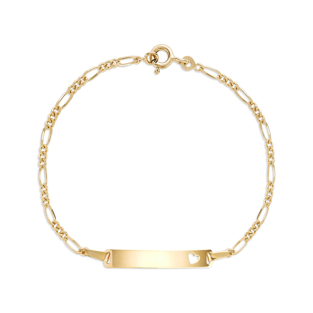 UNICORNJ 14K Yellow Gold Engravable ID Bracelet, Heart Cutout, 5.5 Inches