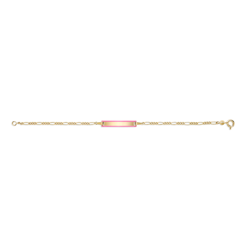 UNICORNJ 14K Yellow Gold Engravable ID Bracelet, Pink Enamel, 5.5 Inches