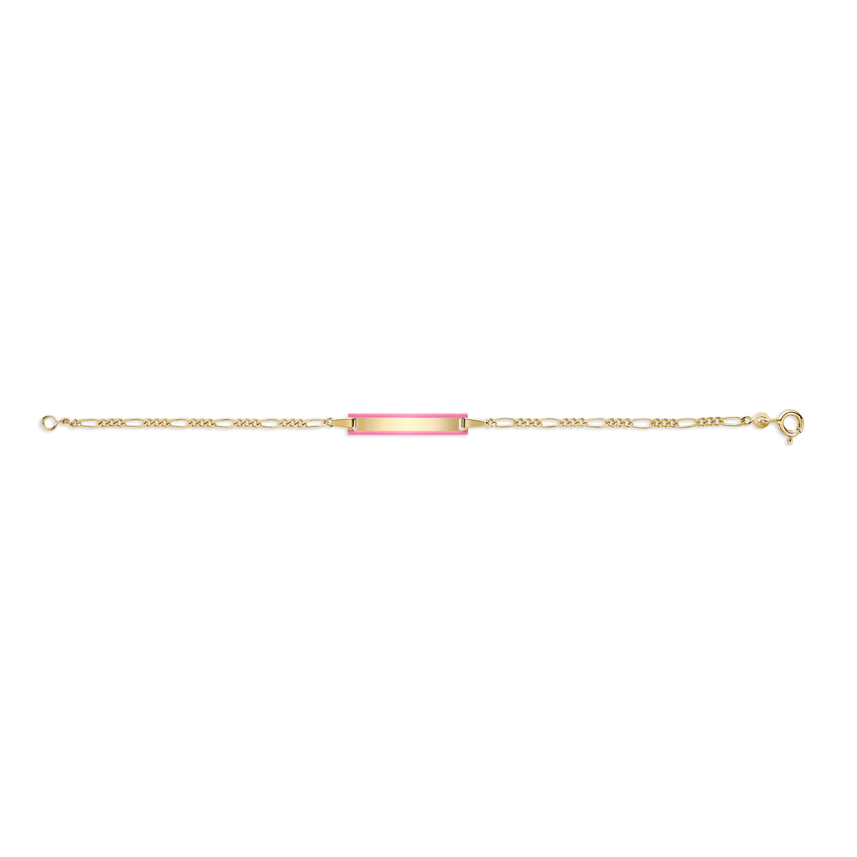 UNICORNJ 14K Yellow Gold Engravable ID Bracelet, Pink Enamel, 5.5 Inches