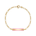 UNICORNJ 14K Yellow Gold Engravable ID Bracelet, Pink Enamel, 5.5 Inches