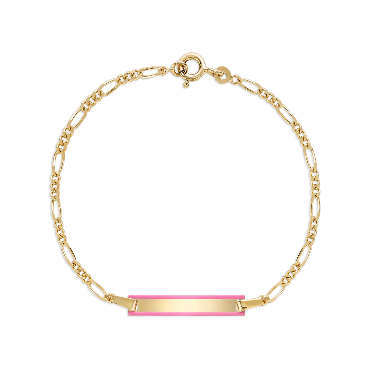 UNICORNJ 14K Yellow Gold Engravable ID Bracelet, Pink Enamel, 5.5 Inches