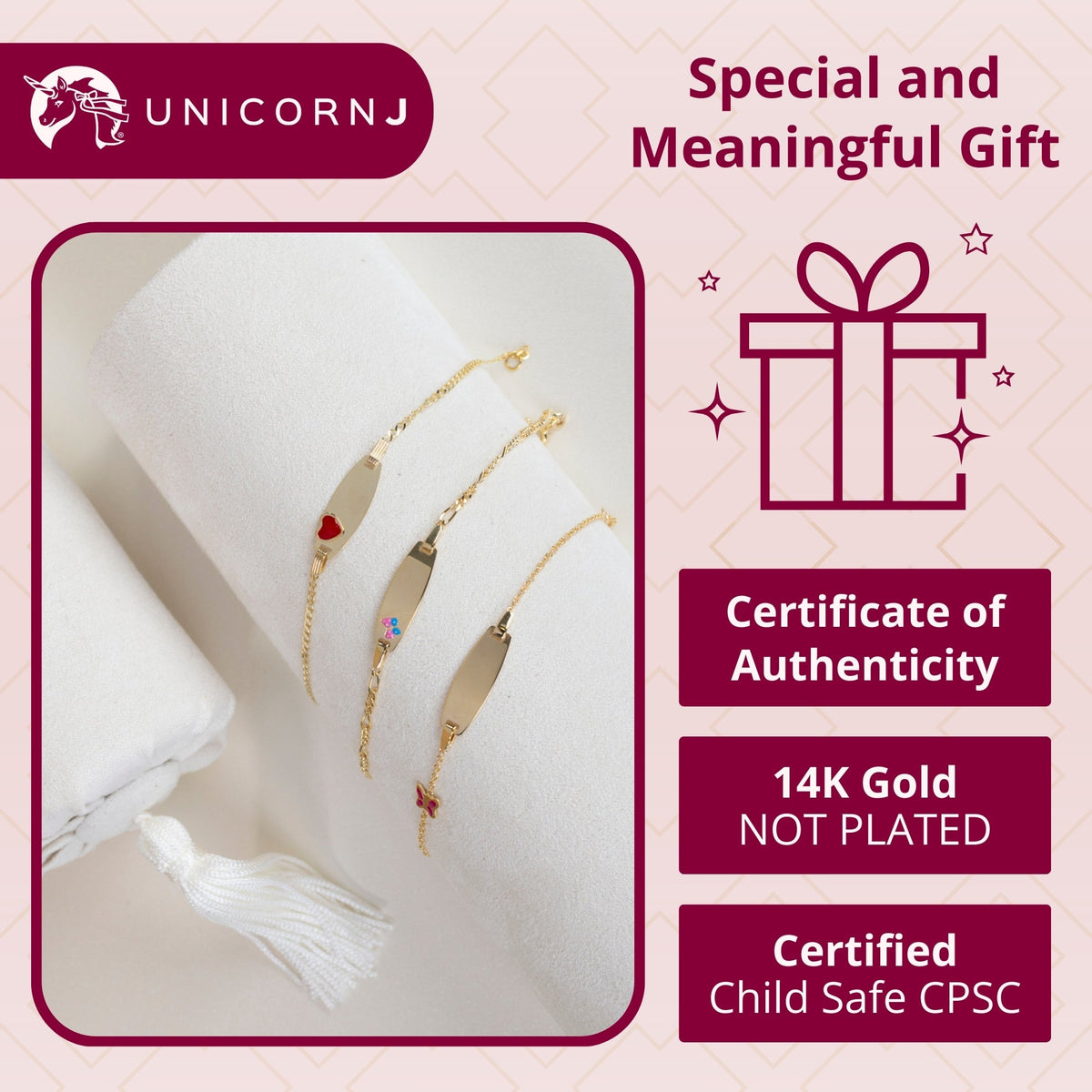 UNICORNJ 14K Yellow Gold Engravable Butterfly ID Bracelet, 5.5 Inches