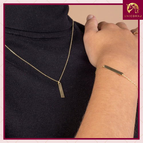 14K Yellow Gold Engravable ID Bracelet on Cable Chain